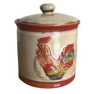 Pottery Chicken Rooster Biscuit Jar Cannister Storage Jar
